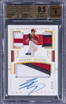2018 Panini National Treasures "Players Collection" Triple Material Signatures Holo Gold #PCS-SO Shohei Ohtani Signed Triple Patch Rookie Card (#22/25) - BGS GEM MINT 9.5/BGS 9